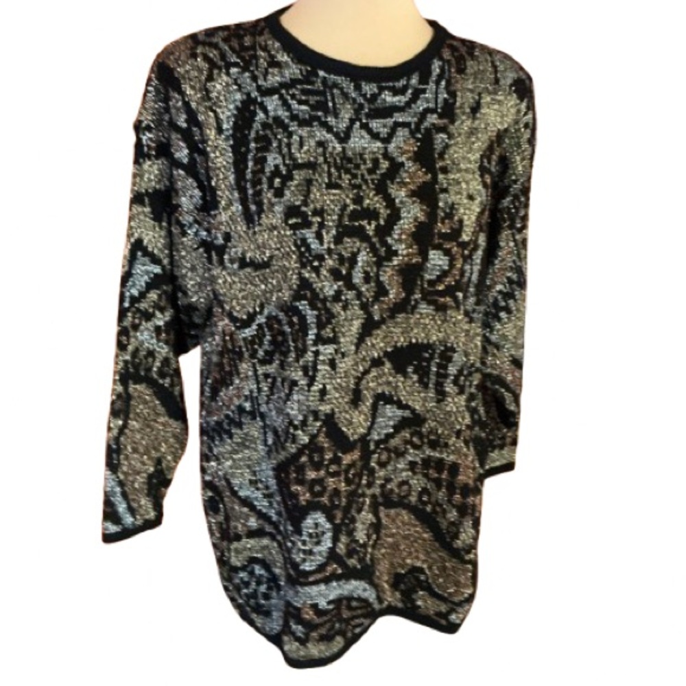 Vtg 80s sparkly geometric oversized sweater